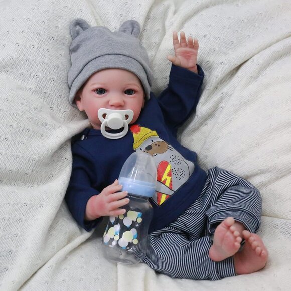 🆕19nch Soft Cloth Body Newborn Baby Poseable Limbs Open Eyes Doll  Luca Boy - Picture 10 of 11